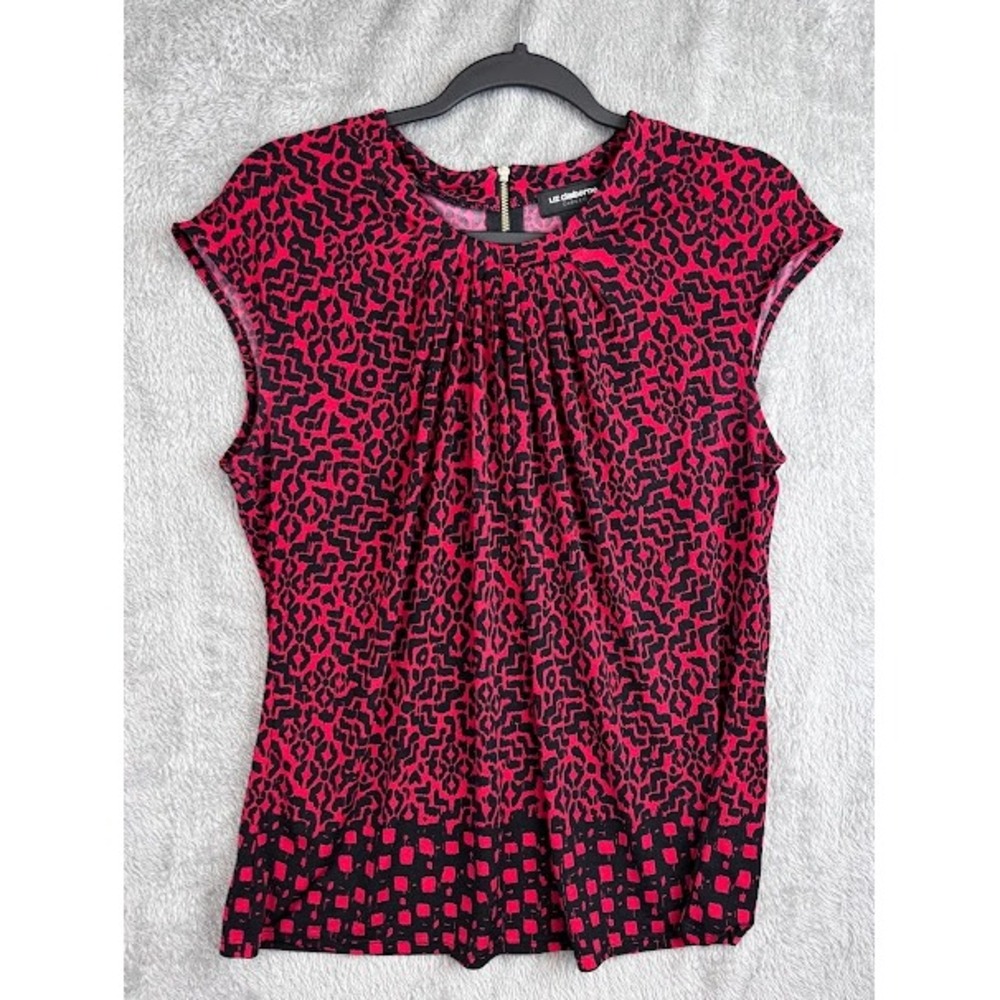 Liz Claiborne Career Red Animal‎ Print Sleeveless Pleated Top S
